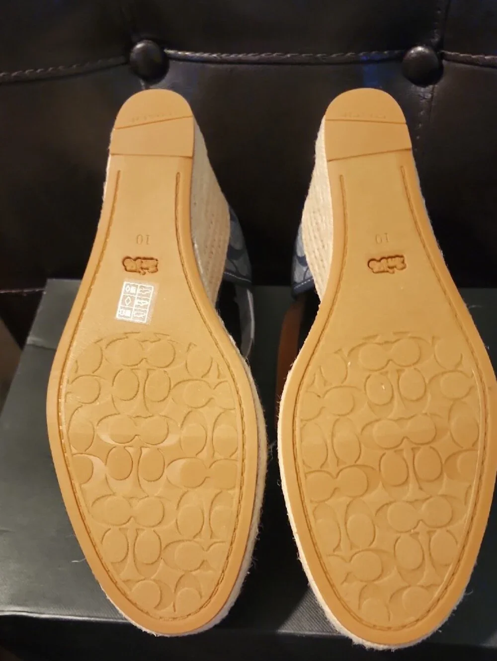 Coach Blue Signature Canvas Espadrille Wedge Sandals with Ankle Strap